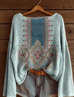 Clearance Women's Sweater Casual Soft Floral Graphic Ribbed Boat Neck Knitted Print Long Sleeve Regular Tops Knit Outdoor Daily Weekend Pink Red Spring Fall Women Pullovers & Tops