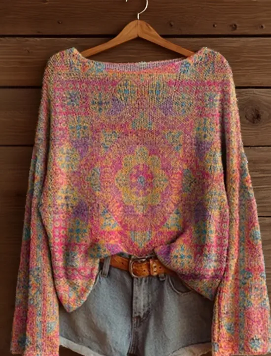 Clearance Women's Sweater Casual Soft Floral Graphic Ribbed Boat Neck Knitted Print Long Sleeve Regular Tops Knit Outdoor Daily Weekend Pink Red Spring Fall Women Pullovers & Tops