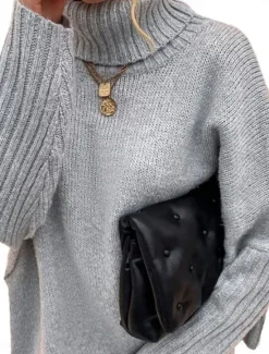 Sale Women's Sweater Casual Soft Pure Color Ribbed Turtleneck Knitted Long Sleeve Regular Tops Knit Outdoor Daily Weekend Green Khaki Fall Winter Women Pullovers & Tops