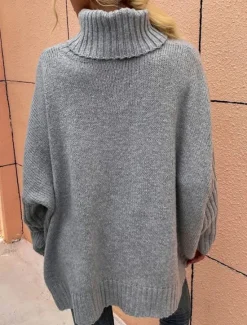 Sale Women's Sweater Casual Soft Pure Color Ribbed Turtleneck Knitted Long Sleeve Regular Tops Knit Outdoor Daily Weekend Green Khaki Fall Winter Women Pullovers & Tops