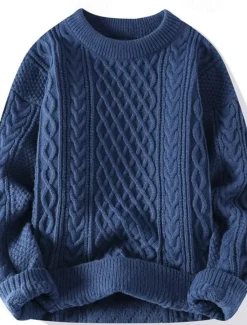 New Women's Sweater Casual Soft Pure Color Cable Crew Neck Knitted Long Sleeve Regular Tops Knit Outdoor Daily Weekend Blue Beige Fall Winter Women Pullovers & Tops