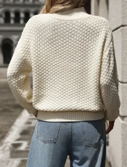 Outlet Women's Sweater Casual Soft Solid Color Mock Neck Textured Long Sleeve Regular Tops Knit Outdoor Work Daily Black White Fall Winter Women Pullovers & Tops