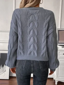 Hot Women's Sweater Casual Soft Pure Color Cable Crew Neck Knitted Long Sleeve Regular Tops Knit Outdoor Daily Weekend Khaki Gray Fall Winter Women Pullovers & Tops