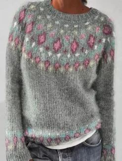 Best Women's Sweater Casual Soft Geometric Ribbed Crew Neck Knitted Long Sleeve Regular Tops Knit Outdoor Daily Weekend White Yellow Fall Winter Women Pullovers & Tops