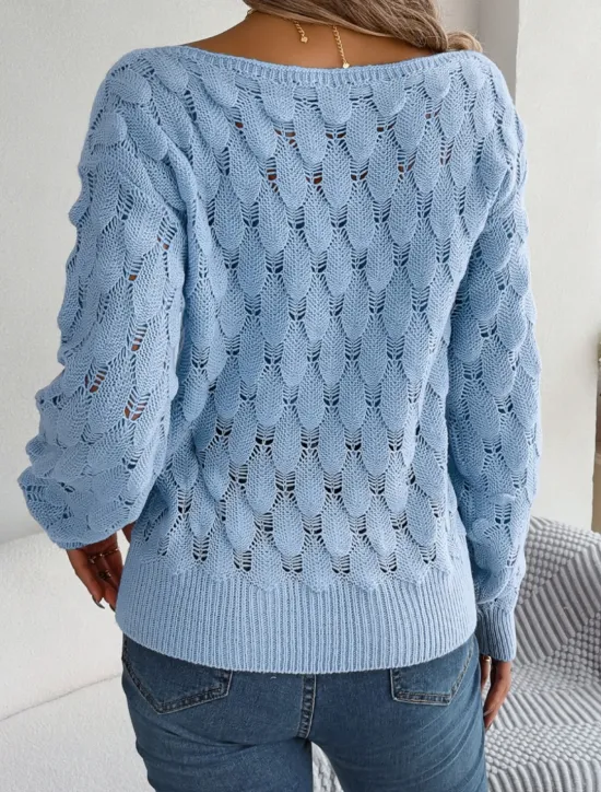 Clearance Women's Sweater Casual Soft Pure Color Crochet Crew Neck Knitted Hole Long Sleeve Regular Tops Knit Outdoor Daily Weekend Pink Blue Fall Winter Women Pullovers & Tops