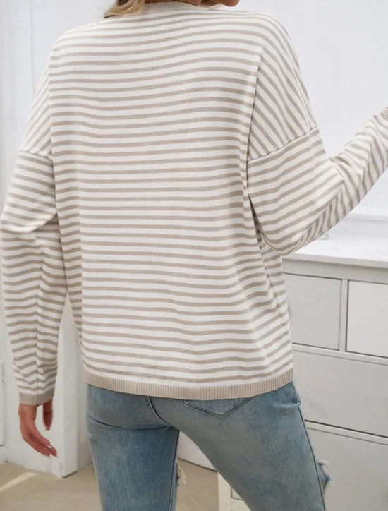 Discount Women's Sweater Casual Soft Striped Ribbed Crew Neck Knitted Long Sleeve Regular Tops Knit Outdoor Daily Weekend Fall Winter Women Pullovers & Tops