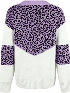 Discount Women's Sweater Casual Soft Leopard Ribbed V Neck Knitted Long Sleeve Regular Tops Knit Outdoor Daily Weekend Pink Blue Fall Winter Women Pullovers & Tops