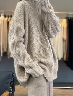 Sale Women's Sweater Casual Soft Pure Color Cable Stand Collar Knitted Long Sleeve Regular Tops Knit Outdoor Daily Weekend Black White Fall Winter Women Pullovers & Tops