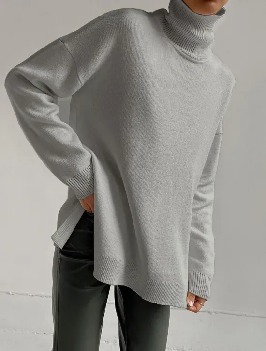 Discount Women's Sweater Casual Soft Pure Color Ribbed Turtleneck Split Knitted Long Sleeve Regular Tops Knit Outdoor Daily Weekend Royal Blue Green Fall Winter Women Pullovers & Tops