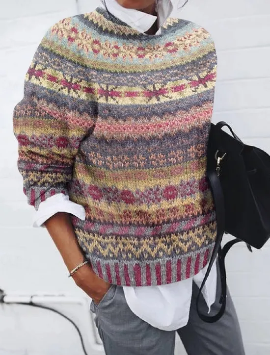 New Women's Sweater Casual Soft Geometric Pure Color Ribbed Crew Neck Knitted Print Long Sleeve Regular Tops Knit Outdoor Daily Weekend Red Blue Fall Winter Women Pullovers & Tops