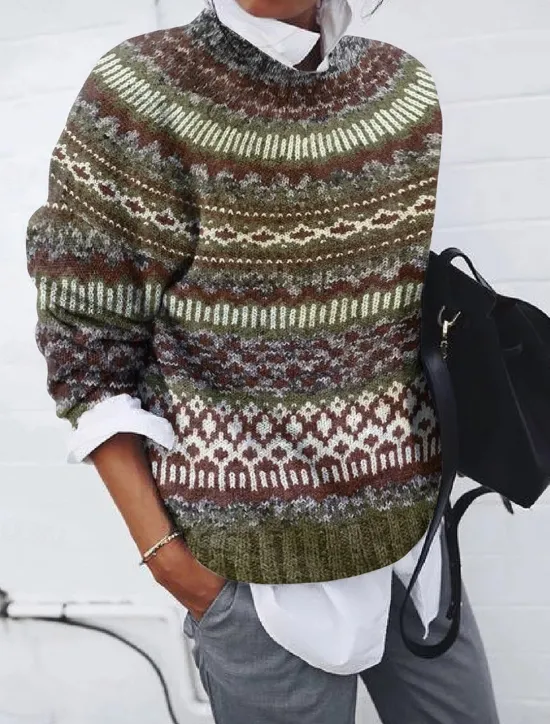 New Women's Sweater Casual Soft Geometric Pure Color Ribbed Crew Neck Knitted Print Long Sleeve Regular Tops Knit Outdoor Daily Weekend Red Blue Fall Winter Women Pullovers & Tops