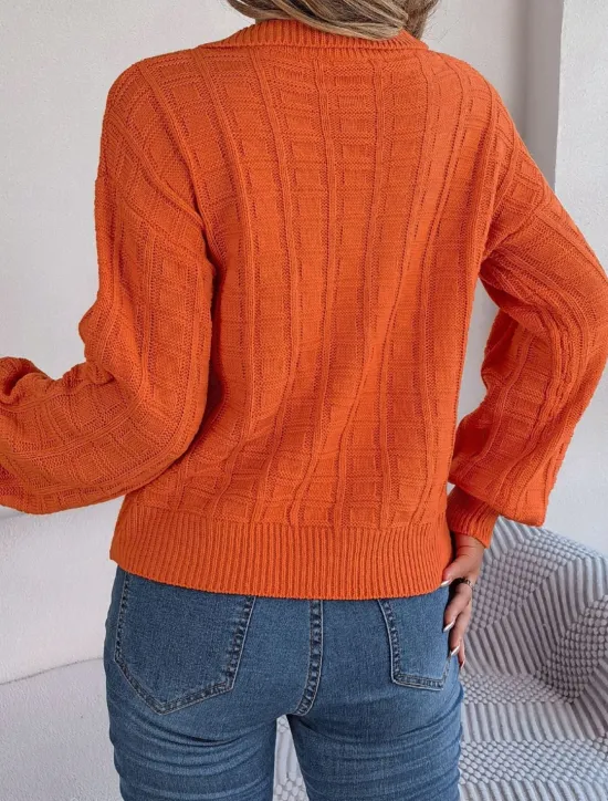 Discount Women's Sweater Casual Soft Pure Color Ribbed V Neck Knitted Long Sleeve Regular Tops Knit Outdoor Daily Weekend Orange Spring Fall Women Pullovers & Tops