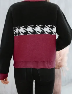 Hot Women's Sweater Casual Soft Houndstooth Ribbed Crew Neck Knitted Long Sleeve Regular Tops Knit Outdoor Daily Weekend Pink Fuchsia Fall Winter Women Pullovers & Tops