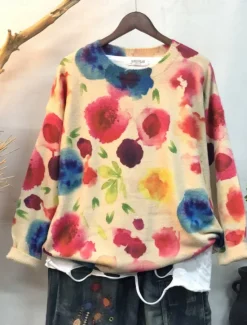New Women's Sweater Casual Soft Floral Ribbed Crew Neck Floral Knitted Long Sleeve Regular Tops Knit Outdoor Daily Weekend Yellow Red Fall Winter Women Pullovers & Tops