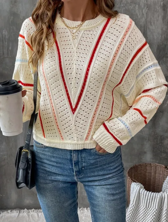 Best Women's Sweater Casual Soft Pure Color Ribbed Crew Neck Knitted Hole Long Sleeve Regular Tops Knit Outdoor Daily Weekend Fall Winter Women Pullovers & Tops