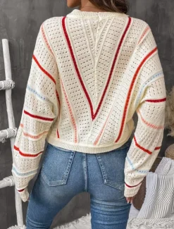 Best Women's Sweater Casual Soft Pure Color Ribbed Crew Neck Knitted Hole Long Sleeve Regular Tops Knit Outdoor Daily Weekend Fall Winter Women Pullovers & Tops