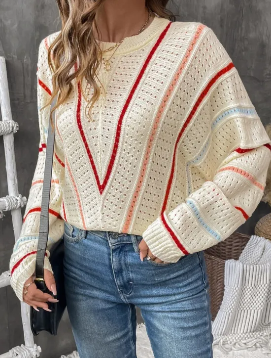 Best Women's Sweater Casual Soft Pure Color Ribbed Crew Neck Knitted Hole Long Sleeve Regular Tops Knit Outdoor Daily Weekend Fall Winter Women Pullovers & Tops