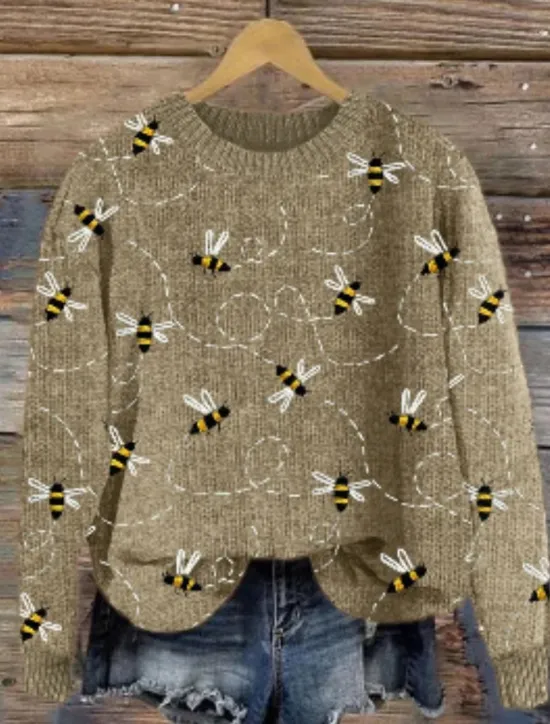 New Women's Sweater Casual Soft Graphic Ribbed Crew Neck Knitted Print Long Sleeve Regular Tops Knit Outdoor Daily Weekend Yellow Green Fall Winter Women Pullovers & Tops
