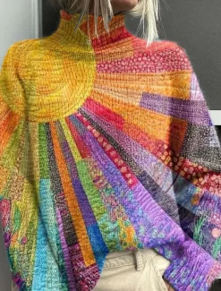 Best Women's Sweater Casual Soft Floral Ribbed Turtleneck Knitted Print Long Sleeve Regular Tops Knit Outdoor Daily Weekend Red Brown Yellow Fall Winter Women Pullovers & Tops