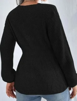 New Women's Sweater Casual Solid Color V Neck V Neck Long Sleeve Regular Tops Knit Outdoor Daily Weekend Black Red Fall Winter Women Pullovers & Tops