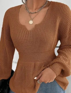 New Women's Sweater Casual Solid Color V Neck V Neck Long Sleeve Regular Tops Knit Outdoor Daily Weekend Black Red Fall Winter Women Pullovers & Tops