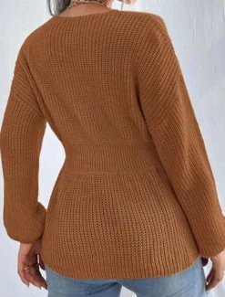 New Women's Sweater Casual Solid Color V Neck V Neck Long Sleeve Regular Tops Knit Outdoor Daily Weekend Black Red Fall Winter Women Pullovers & Tops