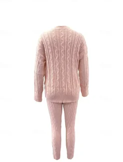 Outlet Women's Sweater Casual Solid Color Cable Crew Neck Knitted Long Sleeve Long Tops Knit Weekend Fall Winter Women Sweater Co-Ords