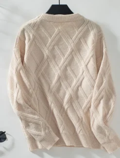 Outlet Women's Sweater Casual Solid Color Geometric Crew Neck Knitted Long Sleeve Long Tops Knit Work Black Beige Fall Winter Women Pullovers & Tops