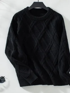 Outlet Women's Sweater Casual Solid Color Geometric Crew Neck Knitted Long Sleeve Long Tops Knit Work Black Beige Fall Winter Women Pullovers & Tops