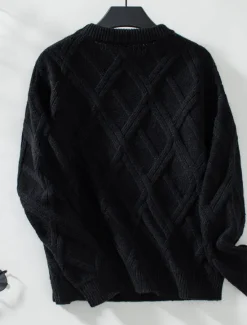 Outlet Women's Sweater Casual Solid Color Geometric Crew Neck Knitted Long Sleeve Long Tops Knit Work Black Beige Fall Winter Women Pullovers & Tops