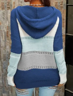 Online Women's Sweater Casual Sweater Casual Soft Color Block Crew Neck Lace up Hooded Long Sleeve Regular Tops Knit Outdoor Daily Weekend Black Pink Fall Winter Women Pullovers & Tops