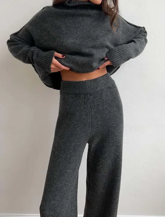 Clearance Women's Sweater Co-ords Sweater Set Casual Soft Pure Color Ribbed Turtleneck Split Knitted Long Sleeve Regular Tops Knit Outdoor Daily Weekend Khaki Dark Gray Fall Winter Women Sweater Co-Ords