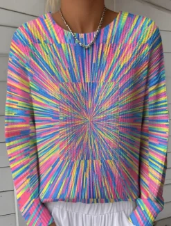 Best Women's Sweater Cute Streetwear Casual Graphic Geometric Rainbow Crew Neck Patchwork Knitted Long Sleeve Regular Tops Knit Work Red Blue Fall Winter Women Pullovers & Tops