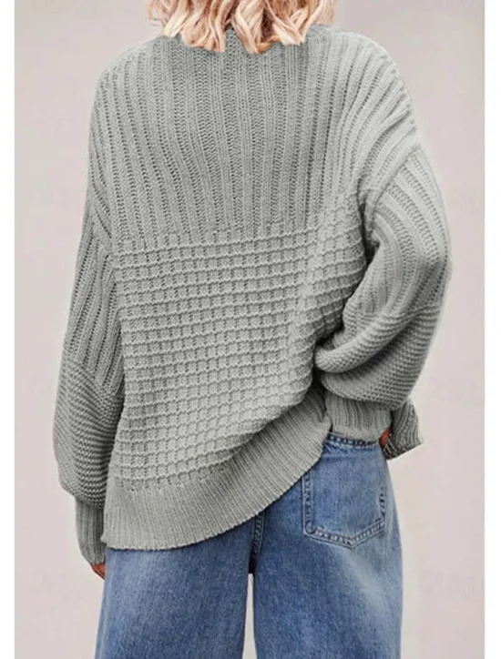 Sale Women's Sweater Daily Casual Pure Color Crew Neck Knitted Textured Lantern Sleeve Long Sleeve Long Tops Knit Formal Home Work Green Khaki Fall Winter Women Pullovers & Tops