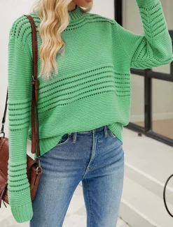 Outlet Women's Sweater Daily Casual Solid Color Crew Neck Hollow Out Crewneck Long Sleeve Regular Tops Knit Formal Work Weekend White Pink Fall Winter Women Pullovers & Tops
