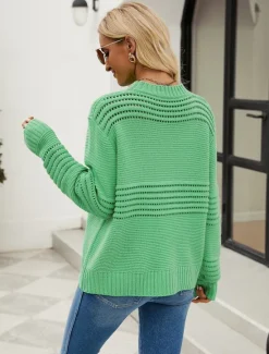 Outlet Women's Sweater Daily Casual Solid Color Crew Neck Hollow Out Crewneck Long Sleeve Regular Tops Knit Formal Work Weekend White Pink Fall Winter Women Pullovers & Tops