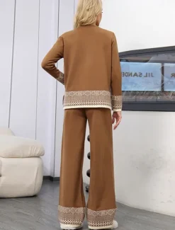 New Women's Sweater Daily Solid Color Geometric Boat Neck Knitted Long Sleeve Regular Tops Knit Work Red Brown Black Fall Winter Women Sweater Co-Ords