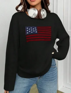 Women's Sweater Daily Stylish Casual Graphic Crew Neck Crewneck Long Sleeve Regular Tops Knit Going out Black White Fall Winter Women Pullovers & Tops