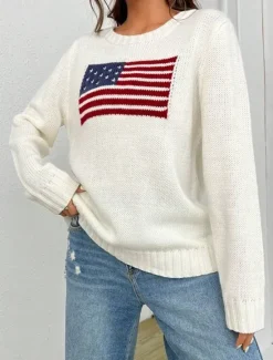 Women's Sweater Daily Stylish Casual Graphic Crew Neck Crewneck Long Sleeve Regular Tops Knit Going out Black White Fall Winter Women Pullovers & Tops