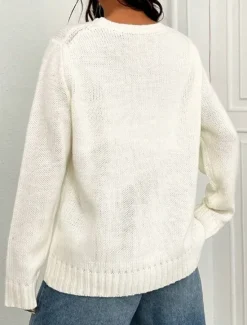 Women's Sweater Daily Stylish Casual Graphic Crew Neck Crewneck Long Sleeve Regular Tops Knit Going out Black White Fall Winter Women Pullovers & Tops