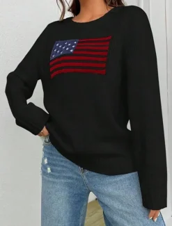 Women's Sweater Daily Stylish Casual Graphic Crew Neck Crewneck Long Sleeve Regular Tops Knit Going out Black White Fall Winter Women Pullovers & Tops