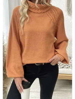 Hot Women's Sweater Elegant Casual Soft Pure Color Ribbed Turtleneck Knitted Long Sleeve Regular Tops Knit Outdoor Daily Weekend Fall Winter Women Pullovers & Tops
