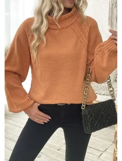 Hot Women's Sweater Elegant Casual Soft Pure Color Ribbed Turtleneck Knitted Long Sleeve Regular Tops Knit Outdoor Daily Weekend Fall Winter Women Pullovers & Tops
