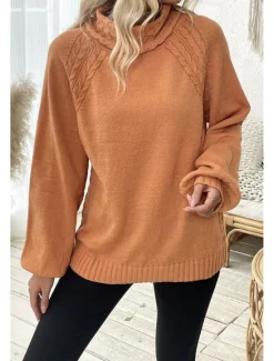 Hot Women's Sweater Elegant Casual Soft Pure Color Ribbed Turtleneck Knitted Long Sleeve Regular Tops Knit Outdoor Daily Weekend Fall Winter Women Pullovers & Tops