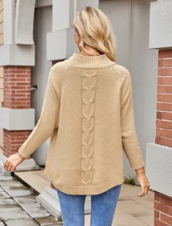 Clearance Women's Sweater Elegant Fashion Streetwear Solid Color Cable Crew Neck Knitted Long Sleeve Long Tops Knit Formal Party Pink Khaki Fall Winter Women Pullovers & Tops