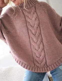 Clearance Women's Sweater Elegant Fashion Streetwear Solid Color Cable Crew Neck Knitted Long Sleeve Long Tops Knit Formal Party Pink Khaki Fall Winter Women Pullovers & Tops