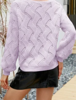 Outlet Women's Sweater Elegant Fashion Daily Solid Color Crochet V Neck Knitted Long Sleeve Regular Tops Knit Work Yellow Dusty Blue Fall Winter Women Pullovers & Tops
