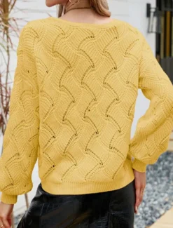 Outlet Women's Sweater Elegant Fashion Daily Solid Color Crochet V Neck Knitted Long Sleeve Regular Tops Knit Work Yellow Dusty Blue Fall Winter Women Pullovers & Tops