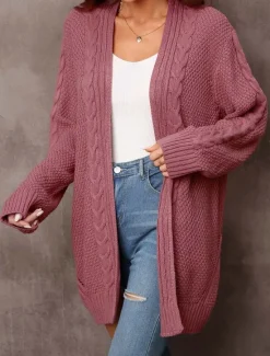 Clearance Women's Sweater Fashion Daily Casual Graphic Print Open Front Knitted Textured Long Sleeve Long Tops Knit Home Work Black Pink Fall Winter Women Cardigans & Outerwears|Pullovers & Tops