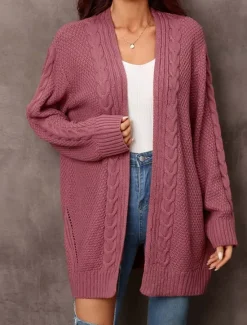 Clearance Women's Sweater Fashion Daily Casual Graphic Print Open Front Knitted Textured Long Sleeve Long Tops Knit Home Work Black Pink Fall Winter Women Cardigans & Outerwears|Pullovers & Tops